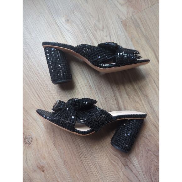 Loeffler Randall Penny Knot Black Sequin Slip On Mule Sandals Womens 10 - Picture 6 of 13